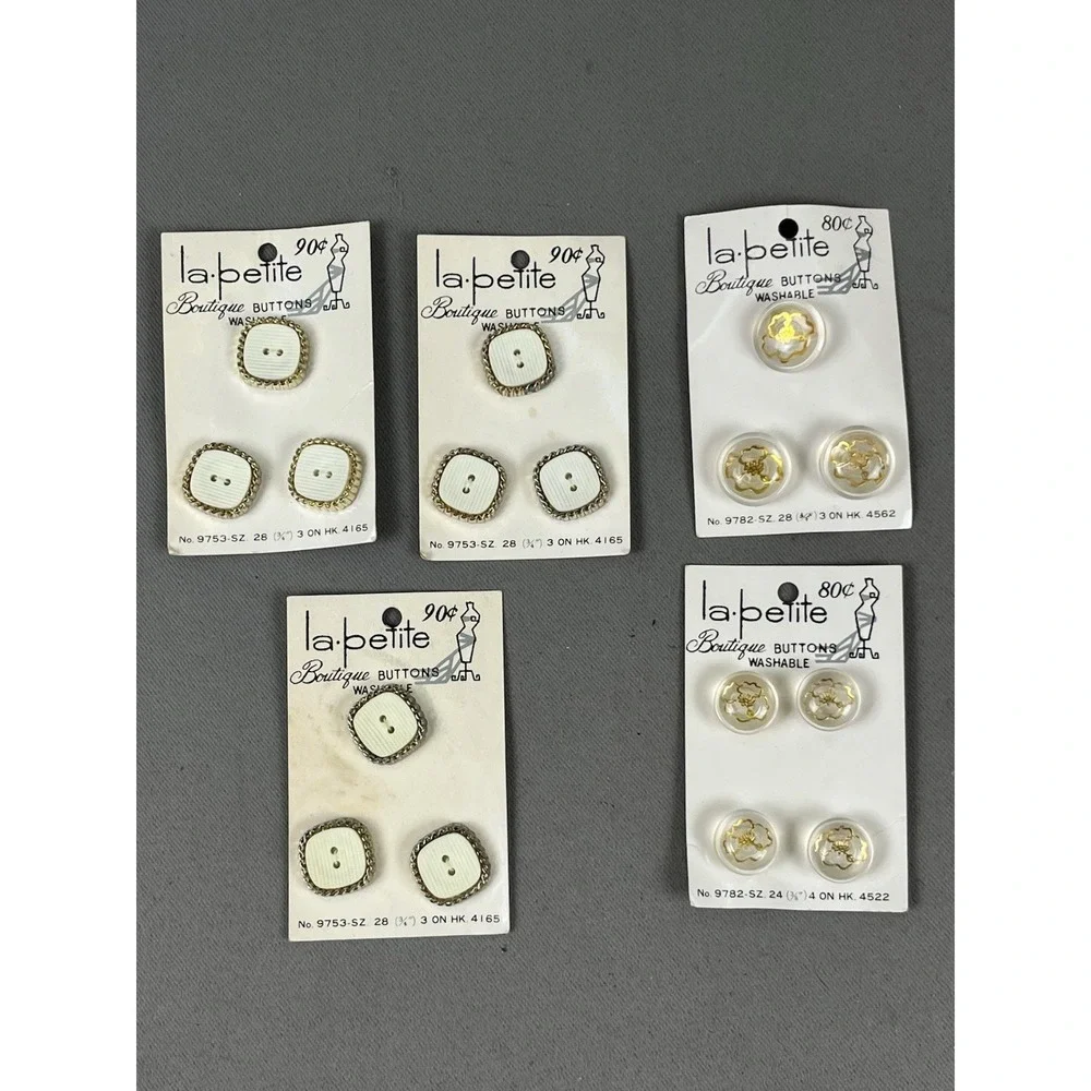 Lot Of Buttons Vintage La Petite Clear W/ Gold Flower Lily & MCM White Gold Rim